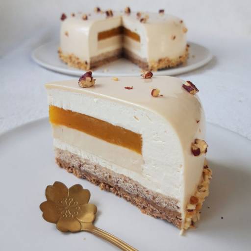 Entremets zephyr caramel mangue passion noix de pécan